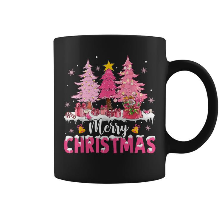Merry Christmas With Pink Trees Xmas Costume Pajamas Women Coffee Mug