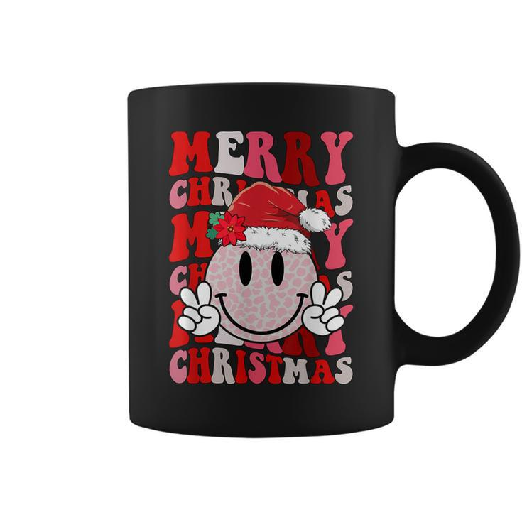 Merry Christmas Smile Face Santa Claus Hat Groovy Retro Coffee Mug
