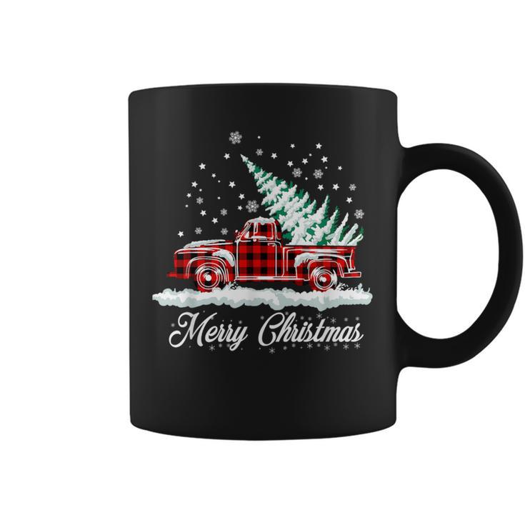 Merry Christmas Vintage Plaid Snow Truck Tree Pickup Coffee Mug