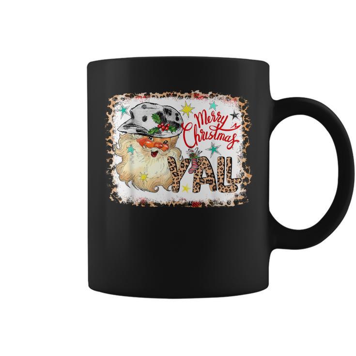 Merry Christmas Y'all Leopard Western Santa Cowboy Bleached Coffee Mug