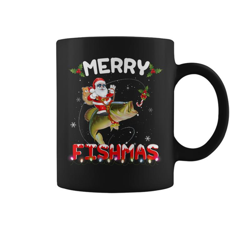 Merry Fishmas Santa Riding Fish Christmas Pjs Fishers Coffee Mug