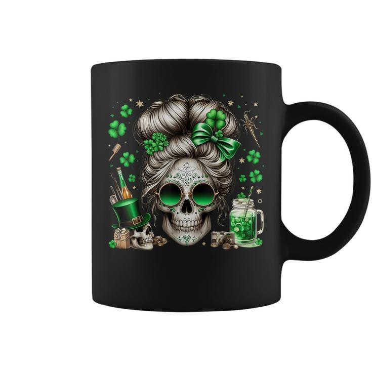 Messy Bun Skull Saint Paddys Day Irish Women Coffee Mug