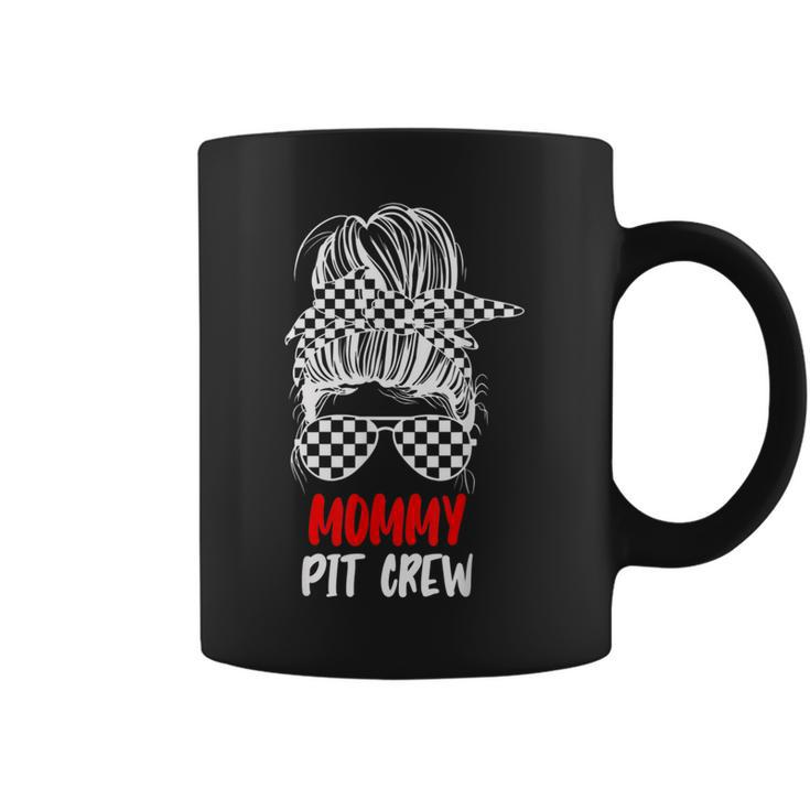Mommy Pit Crew Messy Bun Race Track Flag Car Racing Womens Coffee Mug