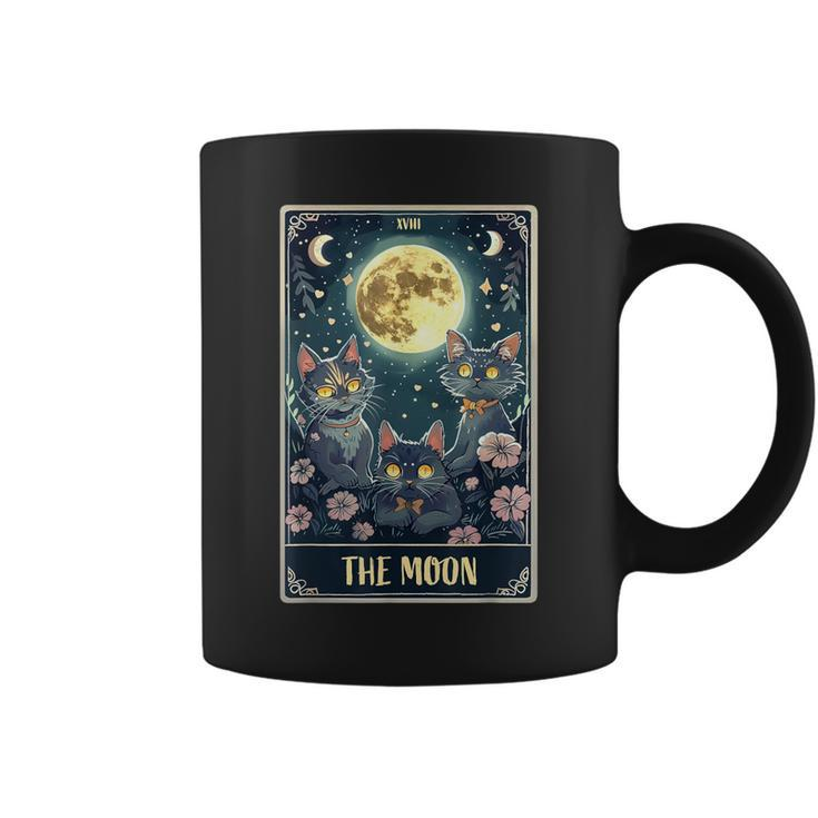 The Moon Tarot Card Three Cats Moon Flower Cute Cat Moon Coffee Mug