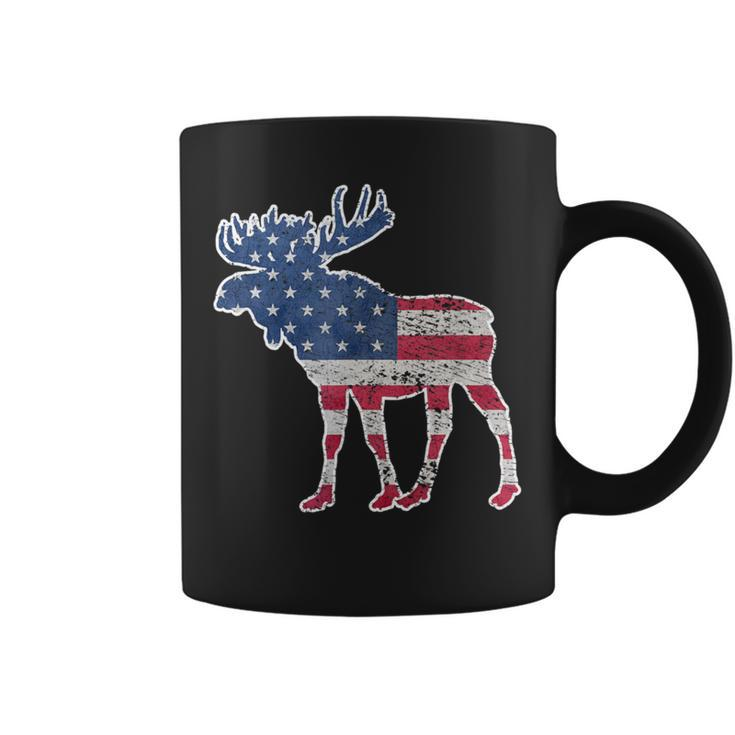 Moose Usa Flag Colorful Retro Vintage Coffee Mug