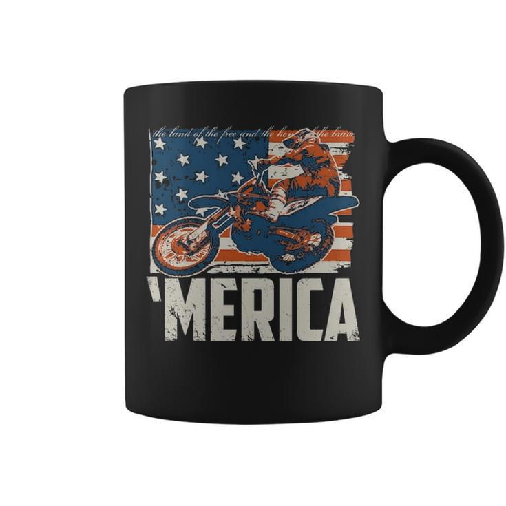 Motocross Racer Dirt Bike Merica American Flag Coffee Mug