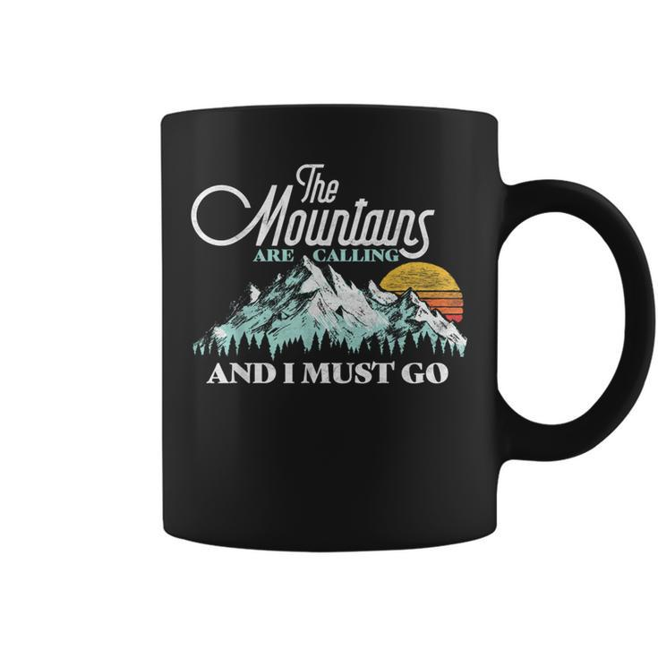 Mountains Are Calling & I Must Go Retro 80S Vibe Graphic Coffee Mug