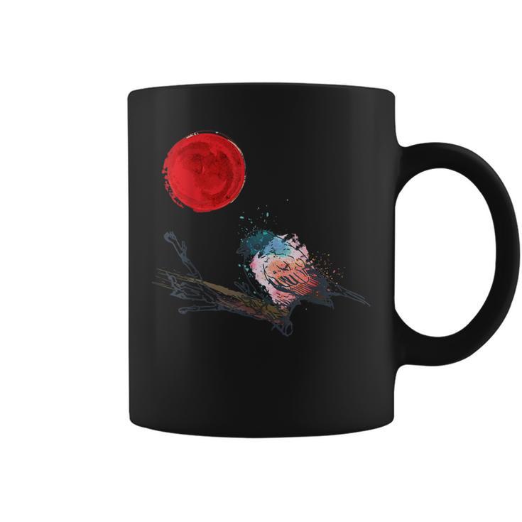 Murakami Birding Retro Colorful Bird Matching Red Moon Style Coffee Mug