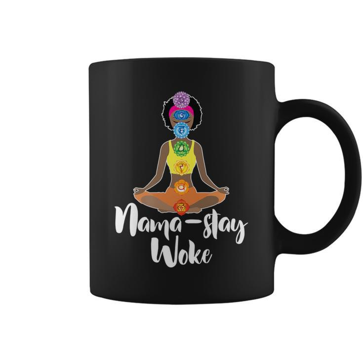 Nama Stay Woke Black Afro Girl Chakra Namaste Yoga Coffee Mug
