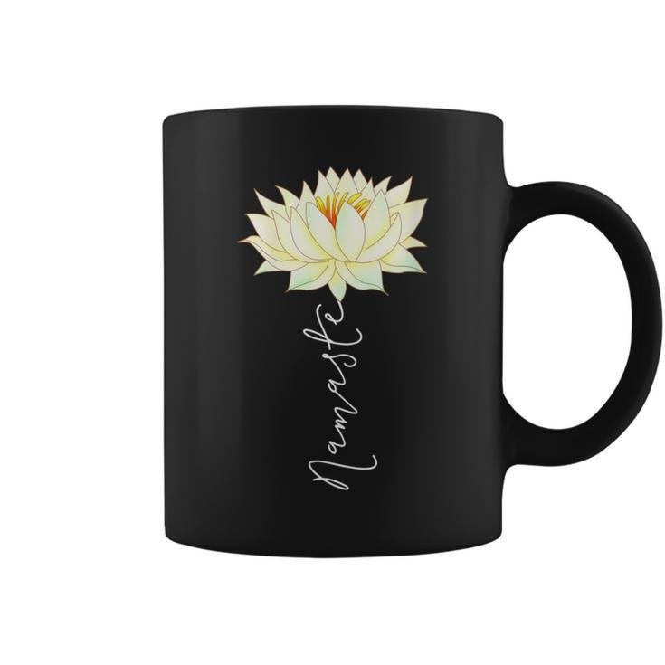 Namaste Yoga Saying Yellow White Lotus Flower Boho Zen Coffee Mug