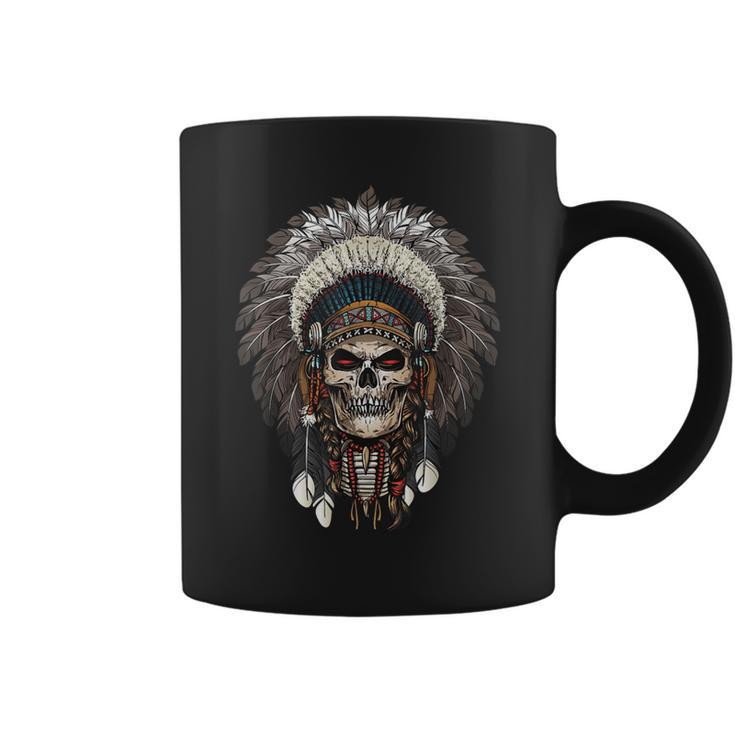 Native American Indian Chief Skull Motorcycle Rider Vintage Coffee Mug