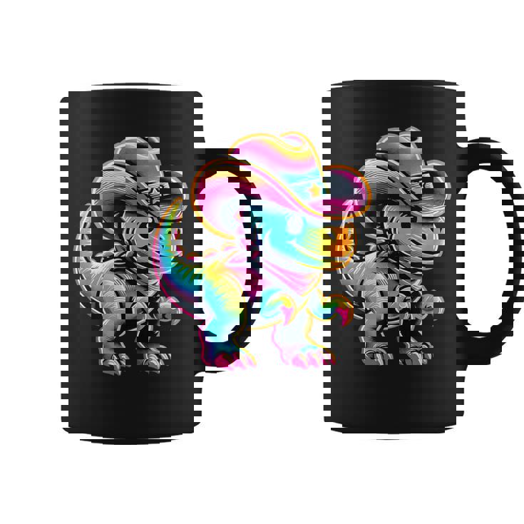 Neon-Colored Dinosaur In Cowgirl Or Cowboy Hat Cute T-Rex Coffee Mug