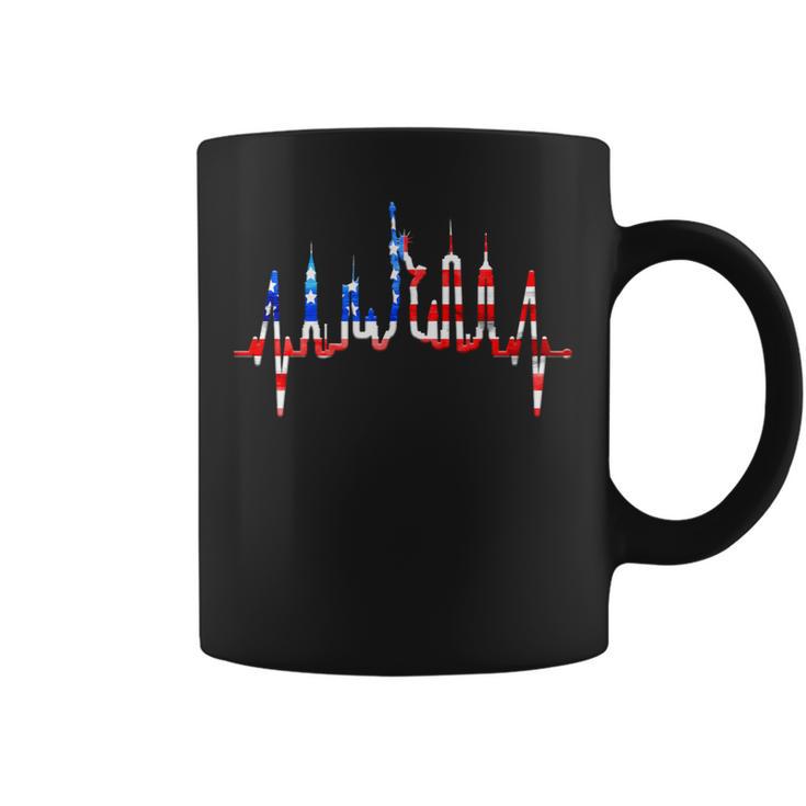 New York Skyline Heartbeat Flag Statue Of Liberty New York Coffee Mug