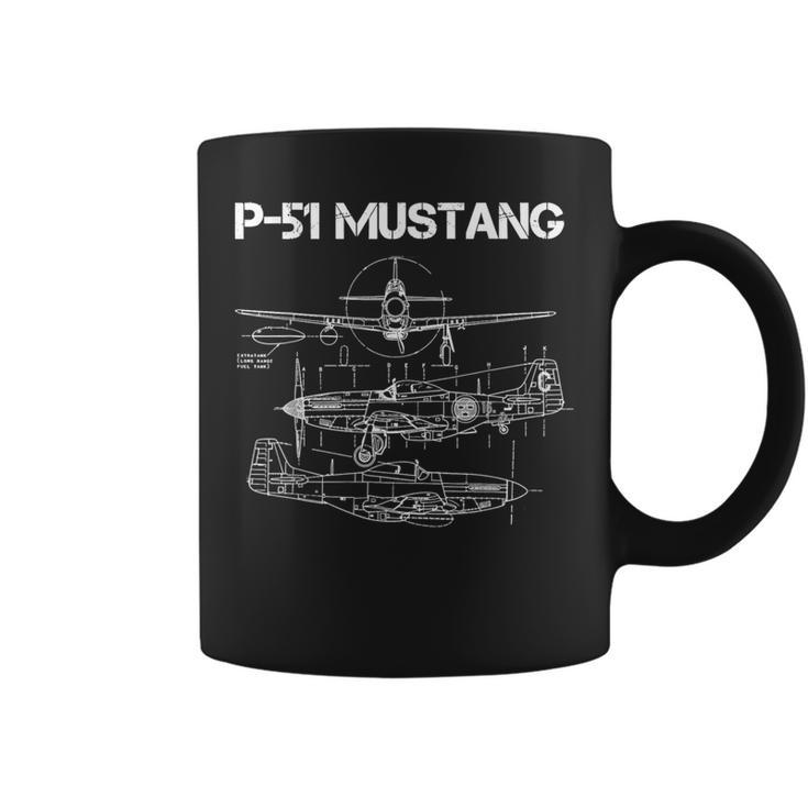 North American P-51 Mustang Ww2 Fighter Blueprint Coffee Mug