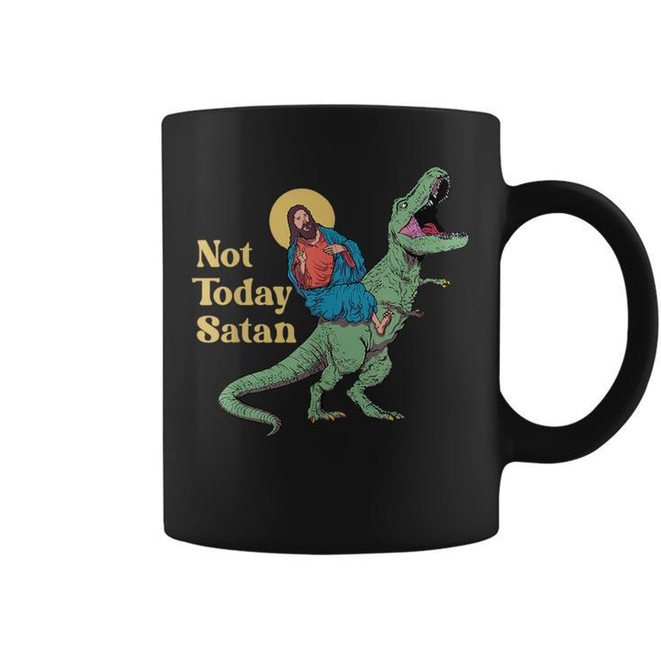 Not Today Satan Jesus Riding Dinosaur T Rex Sarcastic Coffee Mug