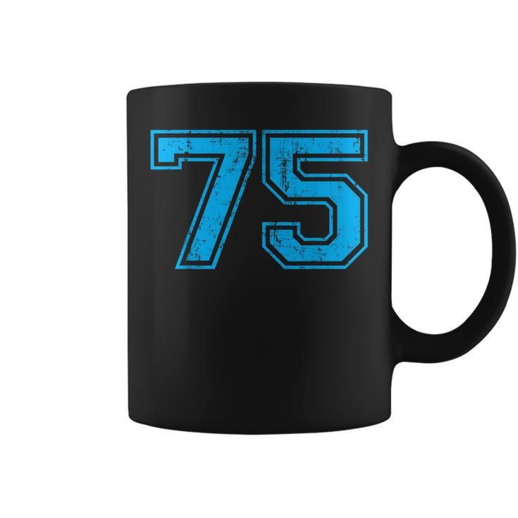 Number 75 Varsity Distressed Vintage Sport Team Player's Coffee Mug
