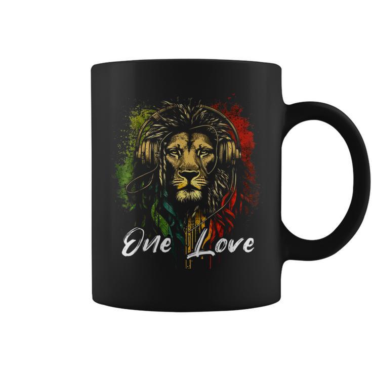 One Love Rasta Reggae Music Headphones Rastafari Reggae Lion Coffee Mug