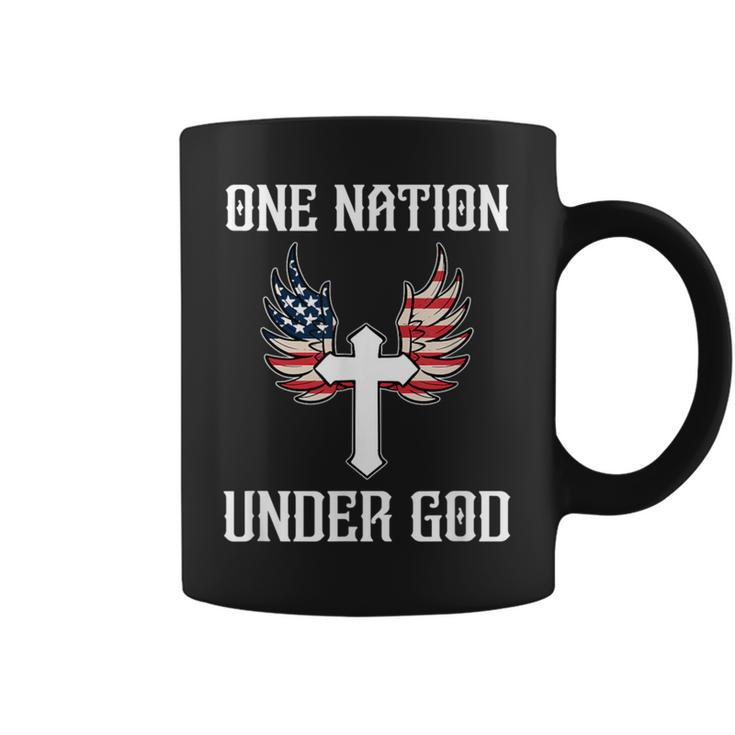 One Nation Under God American Flag Christian Cross Patriotic Coffee Mug