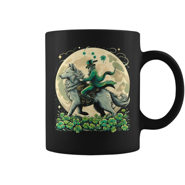 Patrick's Leprechaun Riding Wolf Vintage Loves Wolves Coffee Mug
