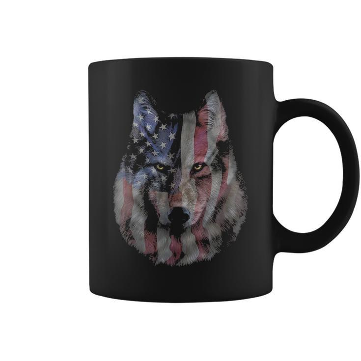 Patriotic America Grey Wolf Bust Usa Coffee Mug