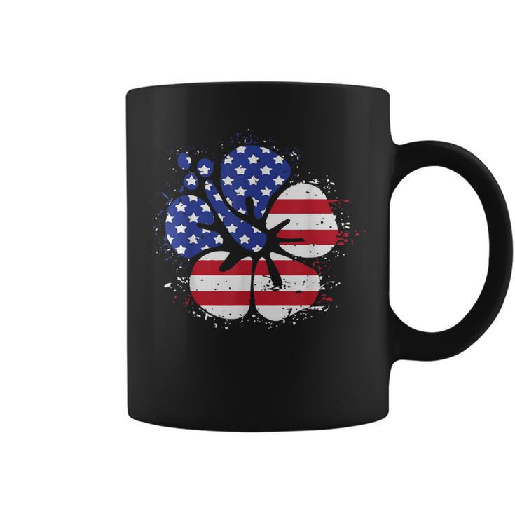 Patriotic Hawaii Hibiscus Flower Grunge Style American Flag Coffee Mug