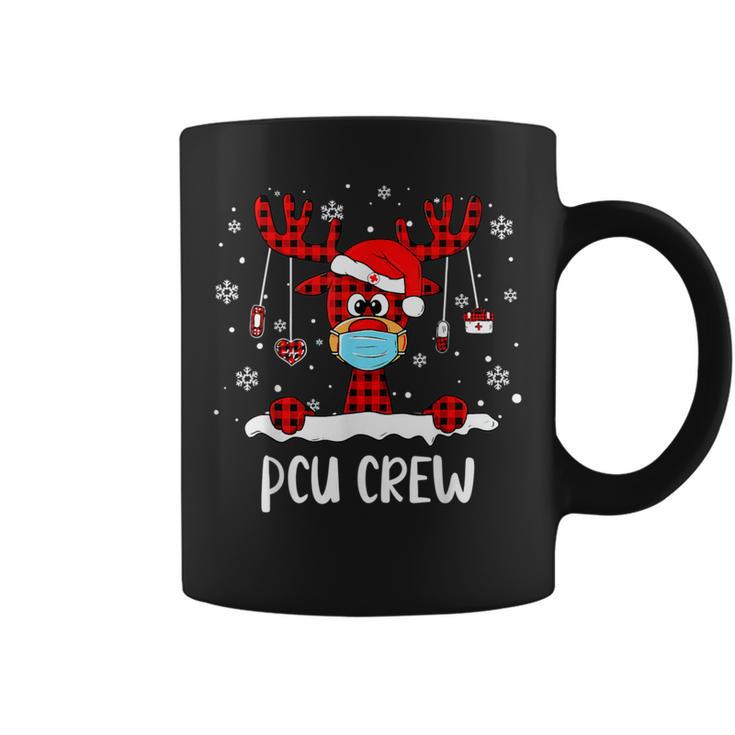 Pcu Crew Buffalo Plaid Face Mask Reindeer Nurse Xmas Coffee Mug