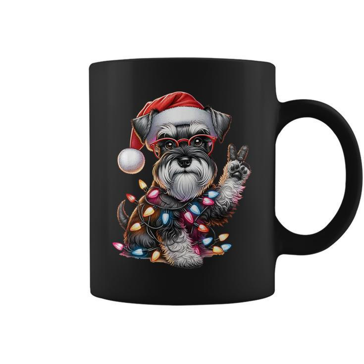 Peace Hand Miniature Schnauzer Santa Christmas Dog Pajamas Coffee Mug