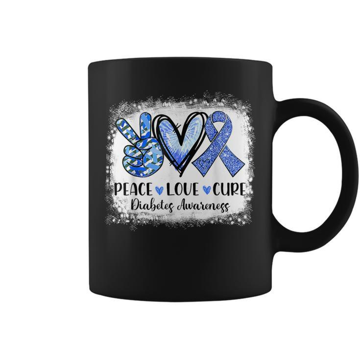 Peace Love Cure Type 1 Diabetes Awareness T1d Blue Ribbon Coffee Mug