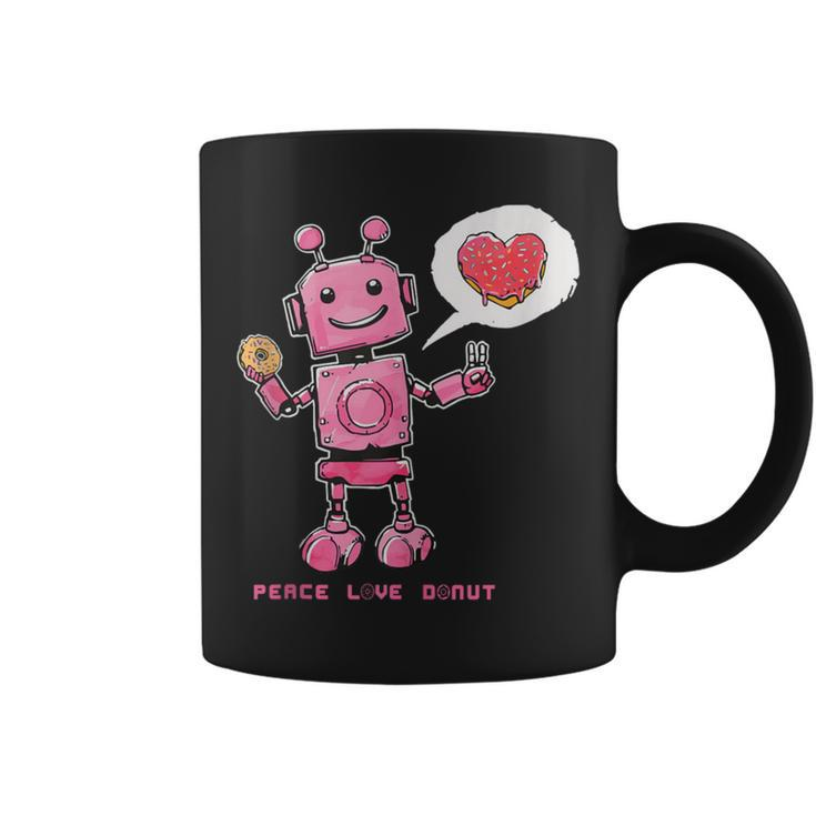 Peace Love Donuts Retro Robot Coffee Mug