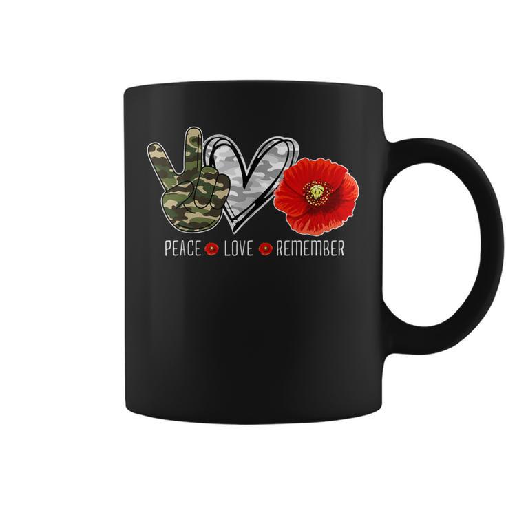 Peace Love Remember Soldier Veteran Day Red Poppy Flower Coffee Mug