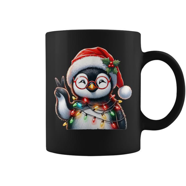 Peace Sign Hand Penguin Santa Christmas Penguin Pajamas Coffee Mug