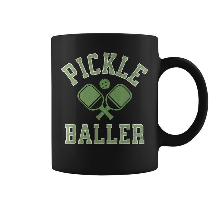 Pickle Baller Distressed Retro Athletic Pickleball Coffee Mug