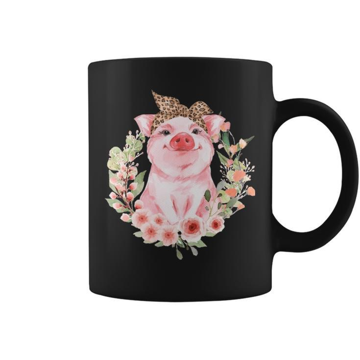 Pig With Leopard Headband Flower Cute Pig Lover Coffee Mug