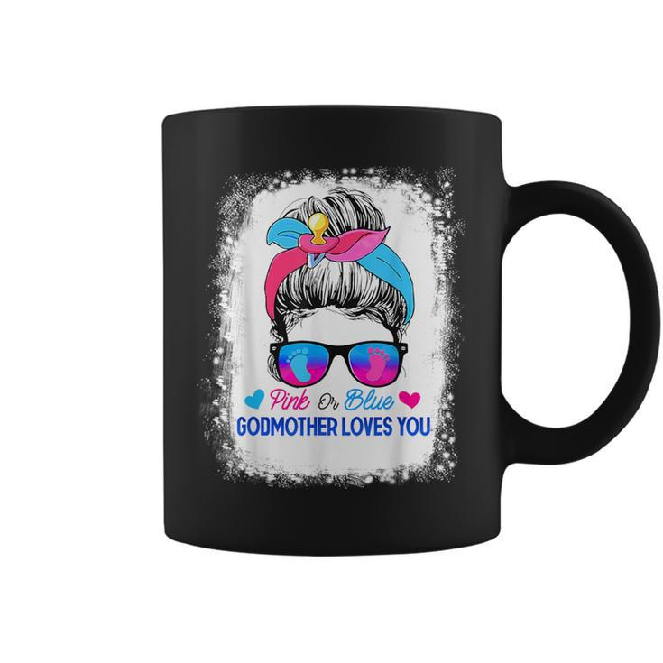 Pink Or Blue Godmother Loves You Messy Bun Gender Reveal Coffee Mug