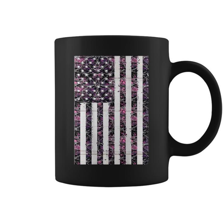 Pink Deer Hunting Camo Camouflage American Flag Back Print Coffee Mug