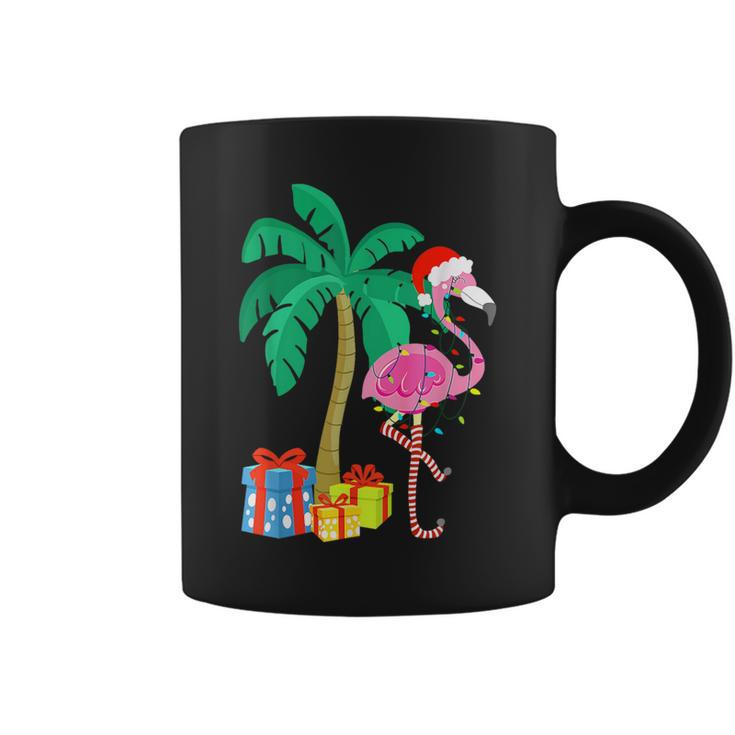 Pink Flamingo Christmas Palm Tree Tropical Xmas Coffee Mug