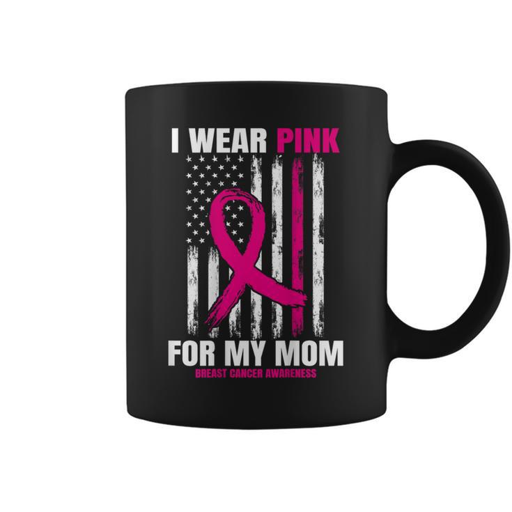 Pink Mom Breast Cancer Awareness American Flag Back Print Coffee Mug