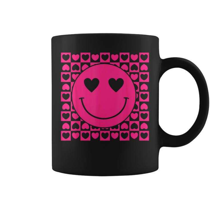 Pink Smile Face Heart Eyes Groovy Heart Valentine's Day Coffee Mug