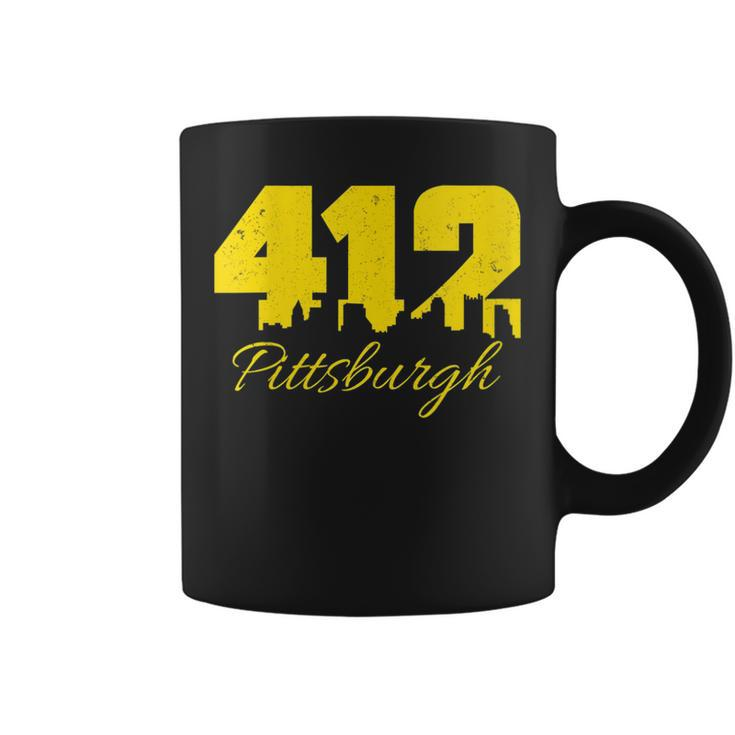 Pittsburgh 412 City Skyline Yellow Pittsburgh Coffee Mug