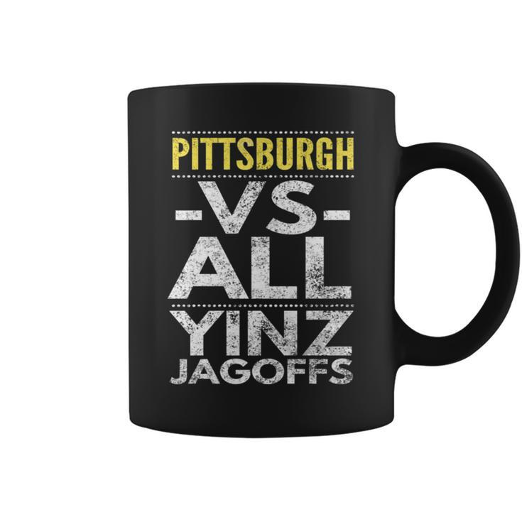 Pittsburgh -Vs- All Yinz Jagoffs Distressed Coffee Mug