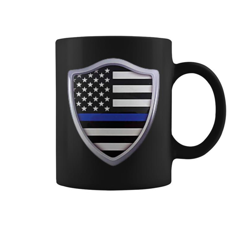 Police Blue Line Us Flag Police Shield Blue Lives Matter Coffee Mug