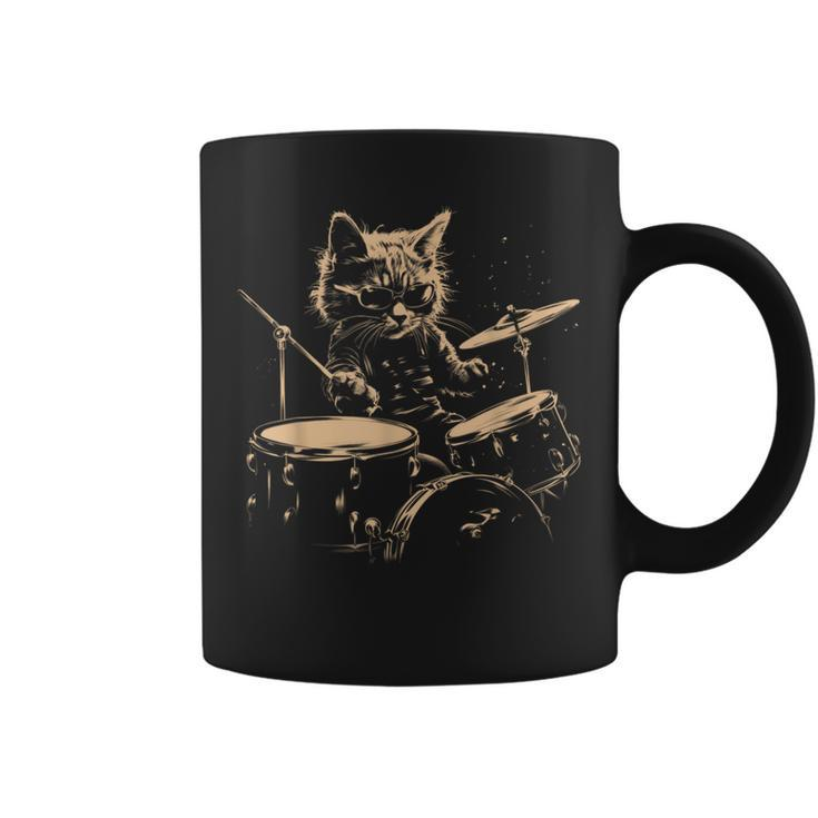 Pop Rock Drummer Cat Kitten Music Playing Drums Music Bands Coffee Mug