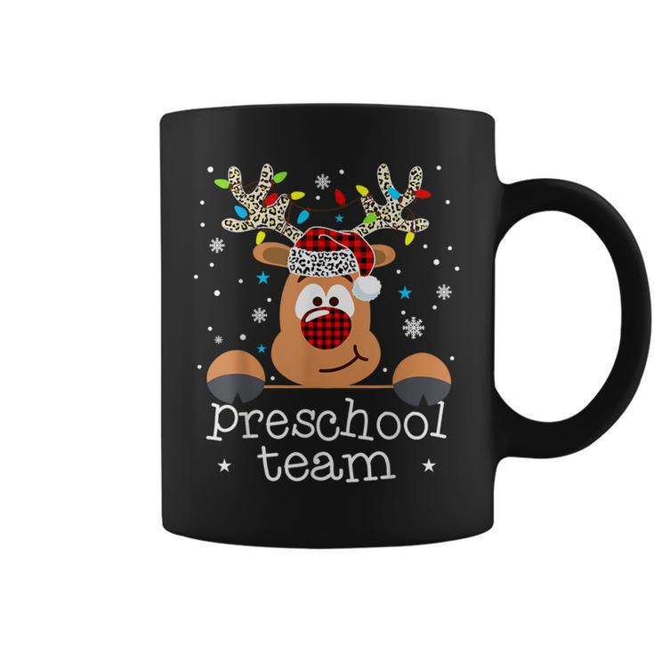 Preschool Team Plaid Reindeer Santa Hat Teacher Christmas Coffee Mug
