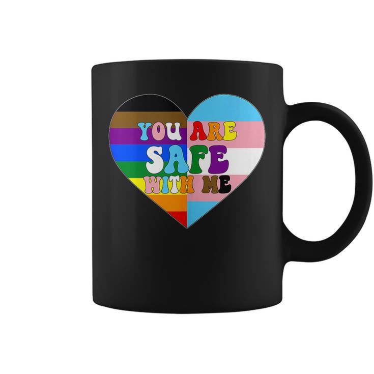 Progress Pride Love Flag Heart Lgbtq You Are Safe With Me Coffee Mug