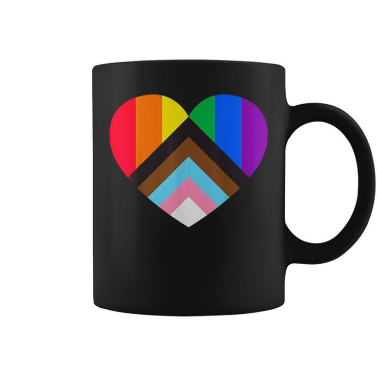 Progress Pride Rainbow Heart Lgbtq Gay Lesbian Trans Coffee Mug
