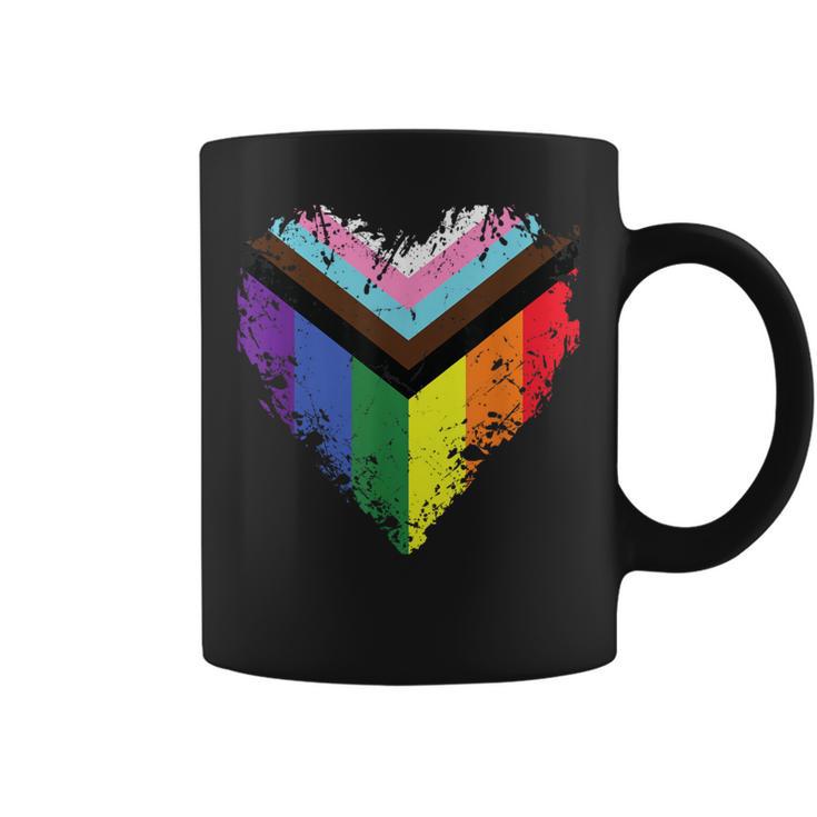 Progressive Pride Flag Heart Lgbtq For Lgbt Lesbian Gay Coffee Mug