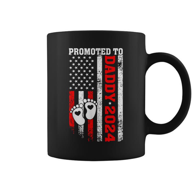 Promoted To Daddy 2024 Us American Flag New Dad First Time Coffee Mug