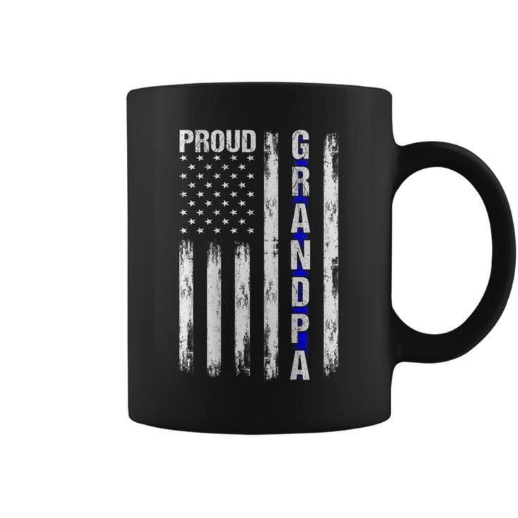 Proud Grandpa American Flag Thin Blue Line Police On Back Coffee Mug