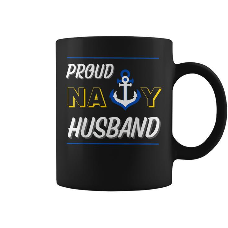 Proud Navy Husband Military Spouse Support Anchor Cute Blue Coffee Mug