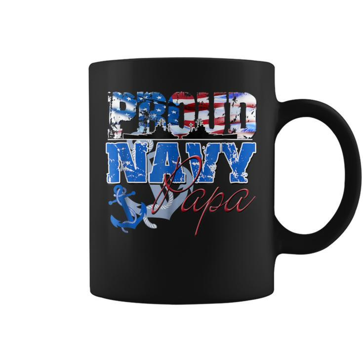 Proud Navy Papa Patriotic Sailor Usa Flag Men Coffee Mug